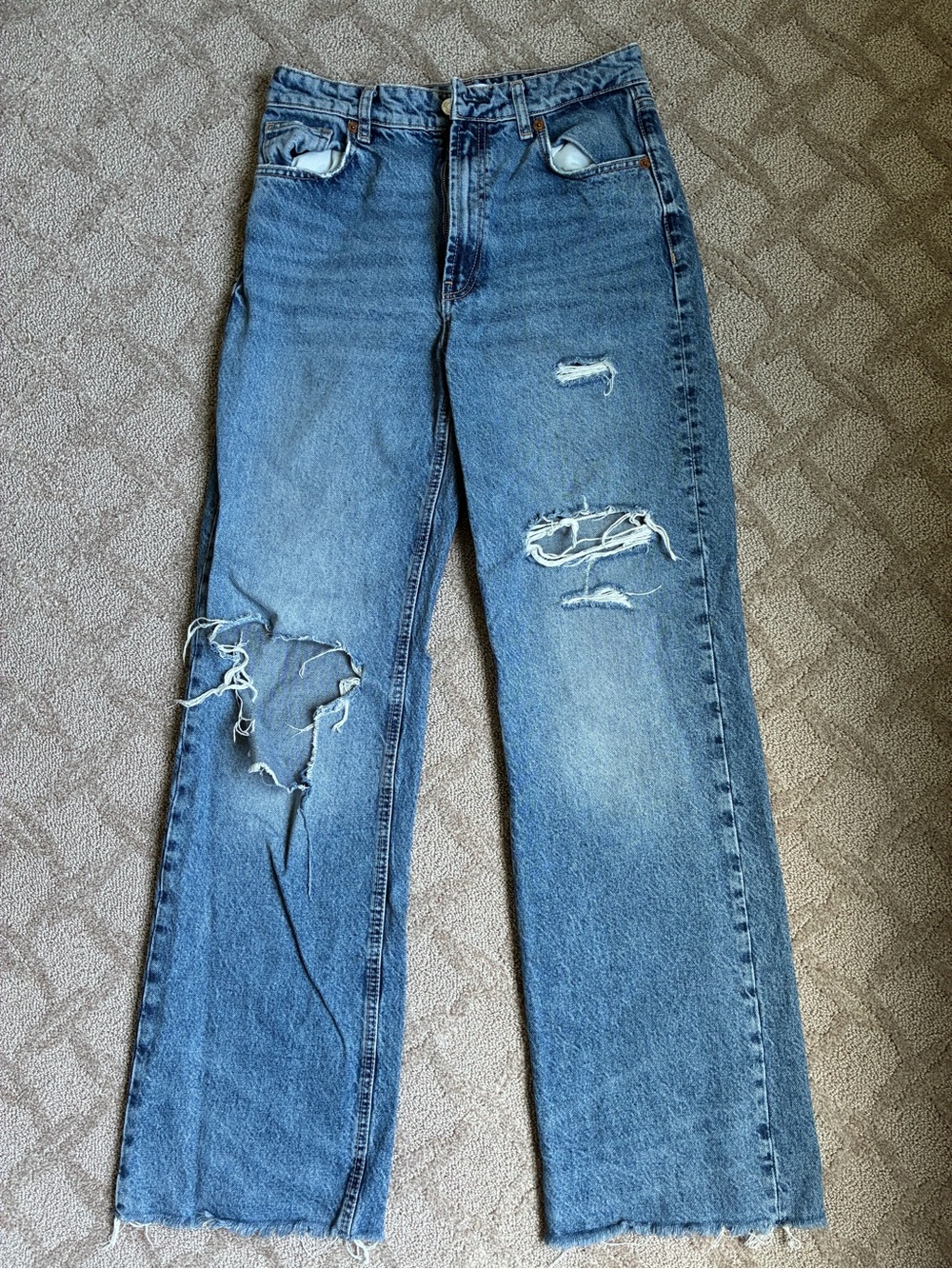 Zara wide leg distressed dark wash jeans
